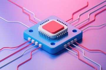 Poster - A stylized representation of a computer processor with connected wires.
