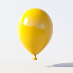 Wall Mural - a vibrant yellow balloon floating mid-air, with a glossy finish and soft shadows on a clean white ba