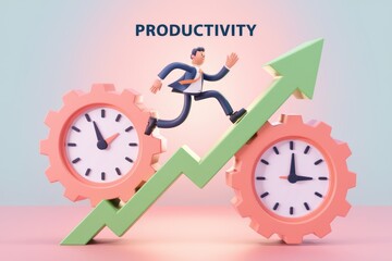 Fototapete - Businessman boosts productivity with time management and efficiency.