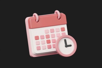 Poster - A 3D calendar icon with a clock  symbolizing time and scheduling.