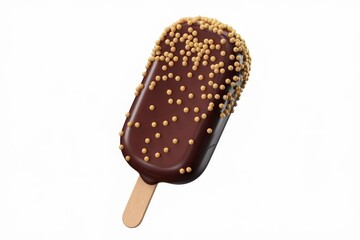 Poster - Chocolate covered ice cream popsicle with sprinkles on a white background