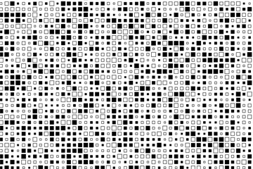 Aufkleber - Abstract design showcasing a rhythmic arrangement of black squares in diverse sizes across a white surface.