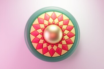 Poster - Circular design with gold sphere  red and yellow patterns.
