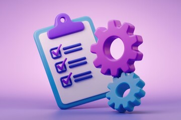 Poster - A checklist with checkmarks next to gears  representing tasks and processes.