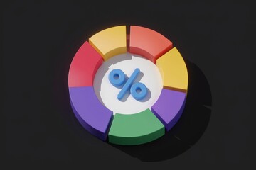 Aufkleber - A colorful pie chart with a percentage symbol in the center  illustrating data visualization.