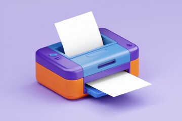 Fototapete - A colorful 3D illustration of a printer with a sheet of paper emerging from the output tray.
