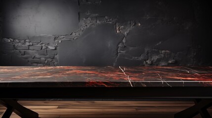Wall Mural - dark marble table surface on black wall, ideal for product displays emphasizing sophistication and l