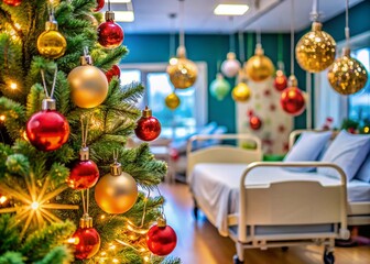 Macro Photography of Christmas Cheer in Hospital Environment with Decorations and Holiday Spirit