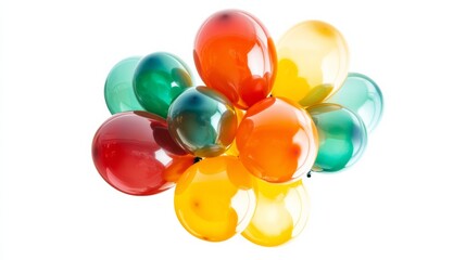 Wall Mural - a cluster of vibrant orange, yellow, and green balloons floating together, their glossy surfaces ref