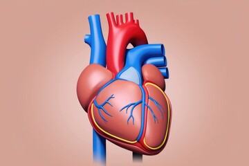 Aufkleber - A 3D illustration of a human heart with its veins and arteries.