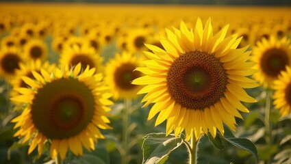 Vibrant yellow sunflowers field under the afternoon sun