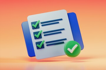 Leinwandbilder - A 3D illustration of a checklist with three completed items  signifying task completion.