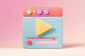 Poster - a 3d cartoon style video player icon with a play button.