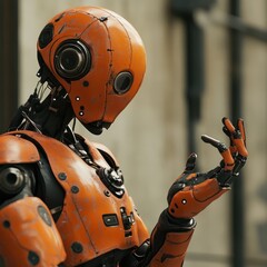 Aufkleber - Robot looking at his hand. 3D illustration