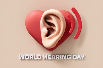 Poster - A heart with an ear inside and sound waves  celebrating World Hearing Day.