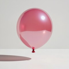 Wall Mural - a single glossy pink balloon floating mid-air, casting soft reflections, set against a clean white b
