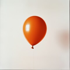 Wall Mural - a single orange balloon floating mid-air, its glossy surface reflecting soft light, set against a si