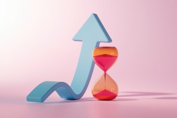 Aufkleber - An upward arrow and an hourglass symbolize growth and time.
