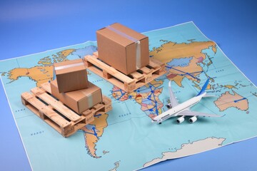 Poster - Packages on pallets ready for global shipment by plane
