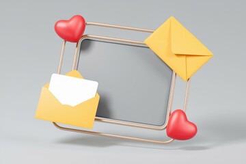Poster - A blank screen surrounded by love letters and hearts  perfect for Valentines Day messages.