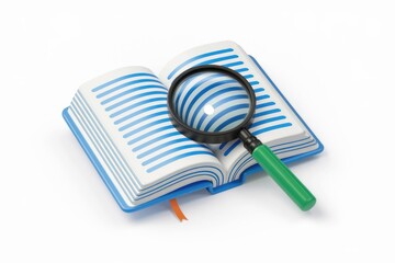 Poster - A magnifying glass lies on an open book  symbolizing research and exploration.