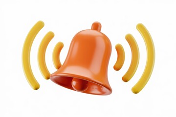 Leinwandbilder - A 3D rendering of an orange bell with yellow sound waves  signifying notification.