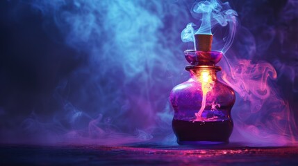 Isolated Halloween potion bottle with eerie smoke on a white background