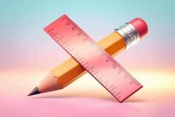 Poster - A red ruler and a yellow pencil are crossed over each other.