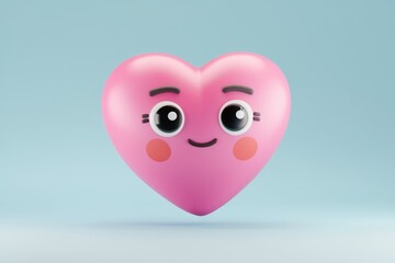 Poster - A pink heart with a smiling face and big eyes   a symbol of love and happiness.