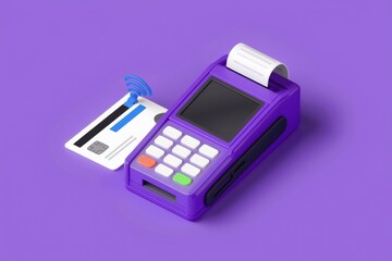 Poster - A purple POS terminal with a credit card and receipt.