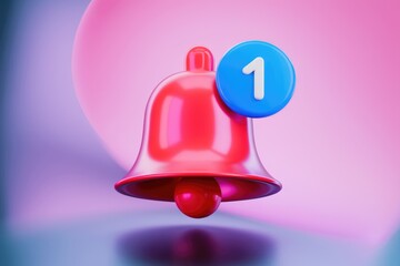 Leinwandbilder - A red bell with a blue notification badge indicating one new message.