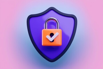 Poster - A 3D rendering of a shield with a locked padlock  symbolizing security and protection.