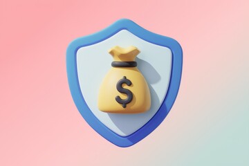 Poster - A blue shield protects a yellow money bag with a dollar sign.