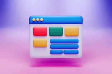 Fototapete - 3D rendering of a web browser window with colorful buttons