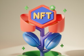 Aufkleber - A 3D rendering of a flower with an NFT logo.