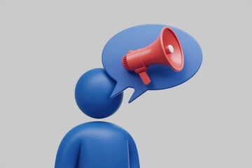 Aufkleber - A blue 3D figure with a megaphone in a speech bubble above their head  representing communication.
