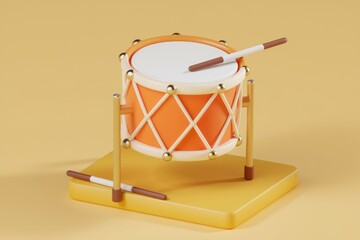 Poster - A 3D rendering of an orange drum with drumsticks.