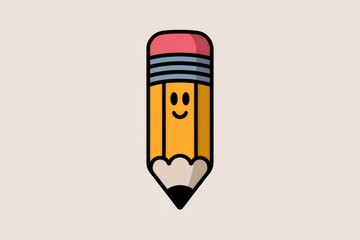 Poster - A smiling yellow pencil with a red eraser and blue stripes.