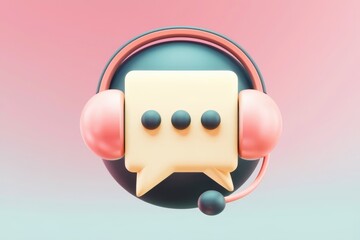 Fototapete - 3D illustration of a chat bubble with headphones  representing customer support.
