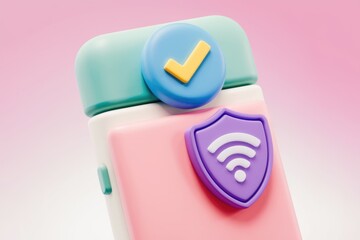 Fototapete - Secure internet access illustrated with 3D phone and wifi.