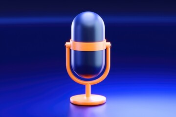 Poster - A stylized 3D model of a microphone with orange accents on a blue background.