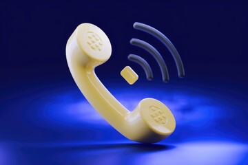 Poster - A yellow rotary phone handset with a wifi signal icon  representing communication technology.