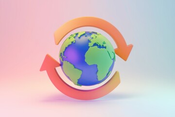 Poster - 3D globe with orange arrows symbolizing global circulation or sustainability.