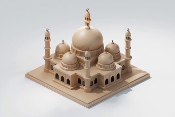 Poster - A miniature model of a mosque with multiple domes and minarets.