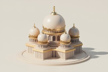 Poster - A 3D rendering of a mosque with multiple domes and intricate details.