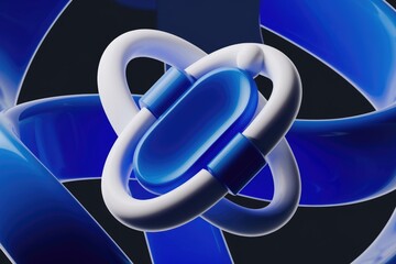 Poster - Abstract 3D illustration of intertwining blue and white shapes.