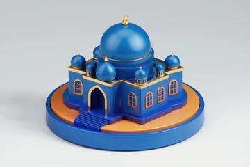 Aufkleber - A 3D model of a blue mosque with golden accents.