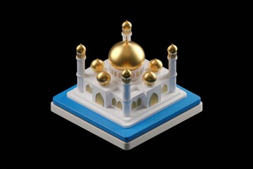 Aufkleber - A 3D isometric illustration of a white mosque with golden domes.