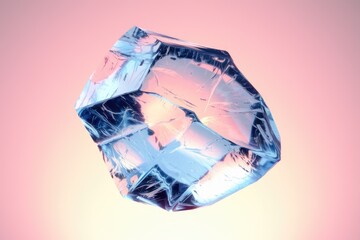 Fototapete - A large  clear ice cube with a blue and pink light shining through it.