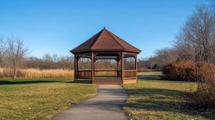 Poster - Wooden Gazebo with a Path Leading to it in a Park